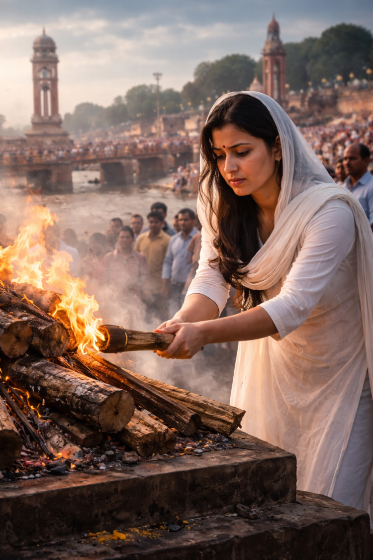 बेटी ने मां को मुखाग्नि दी